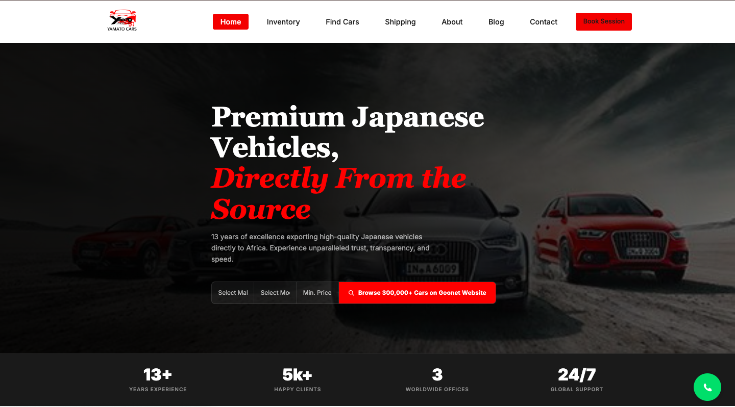Yamato Cars -Website - Automotive project in Kenya